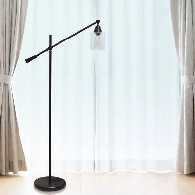 Swing Arm Floor Lamp With Glass Cylindrical Shade Black - Lalia Home - Image 2
