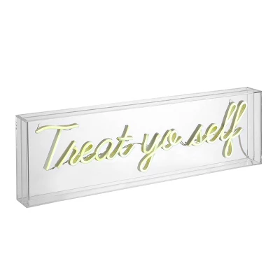 20" Treat Yo Self Contemporary Glam Acrylic Box Pendant (Includes LED Light Bulb) Neon Yellow - JONATHAN Y