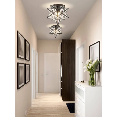 12" Metal/Glass Stella Moravian Star Flush Mount (Includes Energy Efficient Light Bulb) Black - JONATHAN Y - Image 4