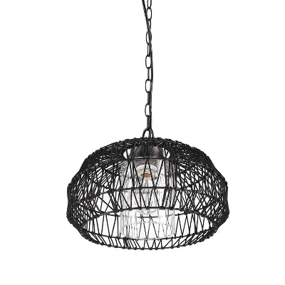 Globe Electric Novogratz X Globe Diego 1-Light Matte Black Woven Fabric Outdoor Plug-In Pendant Light - Image 6