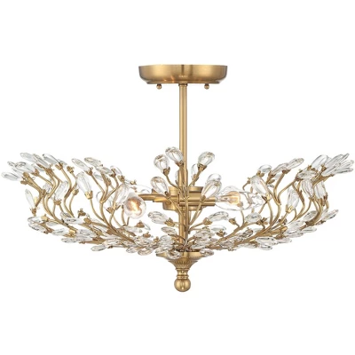 Vienna Full Spectrum Brielle Modern Ceiling Light Semi Flush Mount Fixture 18 1/2" Wide Brass Vine Leaf 4-Light Clear Crystal Glass For Bedroom House - Image 4
