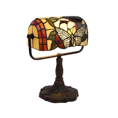Hasting Home Tiffany-Style Stained Glass Butterfly Bankers Lamp - Image 2