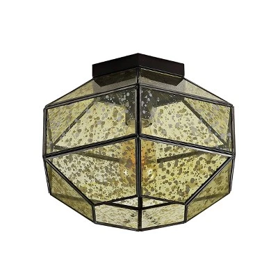 12.5" 1-Light Evelyn Vintage Farmhouse Iron/Glass LED Flush Mount Oil Rubbed Bronze - JONATHAN Y - Image 6