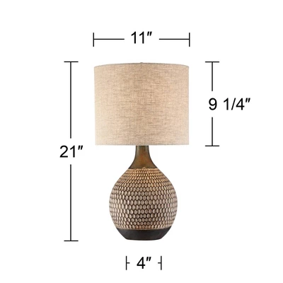 360 Lighting Emma Modern Mid Century Accent Table Lamp 21" High Wood Brown Ceramic Oatmeal Drum Shade For Bedroom Living Room Bedside Nightstand Home - Image 7