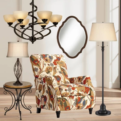 Franklin Iron Works Dark Mocha Chandelier 27 1/2" Wide Rustic Swirling Ribbon Amber Glass 6-Light Fixture For Dining Room House Foyer Kitchen Island - Image 6