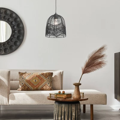 10" 1-Light Zola Pendant Rattan Black - River Of Goods - Image 7