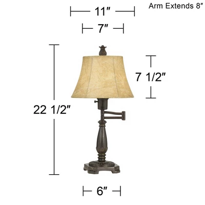Regency Hill Traditional Accent Table Lamp Swing Arm 22.5" High Bronze Metal Faux Leather Bell Leather Shade For Living Room Family Bedroom - Image 6