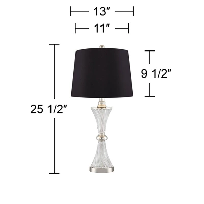 Regency Hill Luca Modern Table Lamps 25 1/2" High Set Of 2 Clear Glass With USB Charging Port Black Faux Silk Shade For Bedroom Living Room Home Desk - Image 6