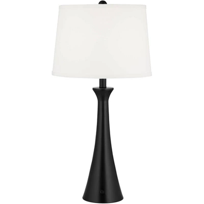 360 Lighting Karl Modern Table Lamps 28 1/4" Tall Set Of 2 Black Metal With USB And AC Power Outlet In Base White Drum Shade For Bedroom Living Room - Image 7