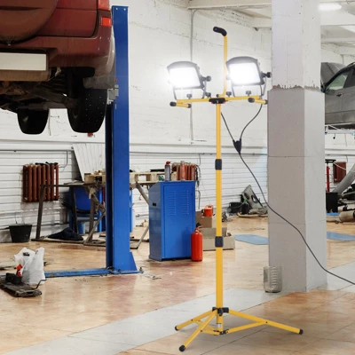 HOMCOM 10,000 Lumen Dual Head LED Work Lights Weather Resistant With Telescoping Adjustable Tripod Stand, Rotating Lamps - Image 2