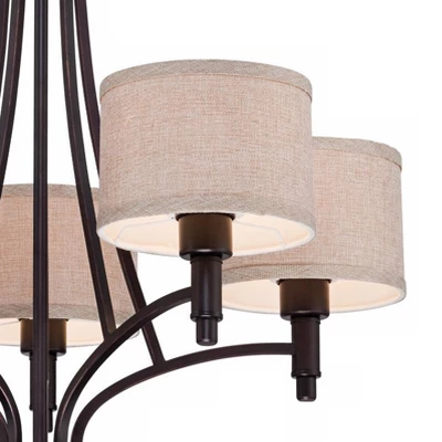 Franklin Iron Works La Pointe Oil Rubbed Bronze Pendant Chandelier 26" Wide Rustic Oatmeal Linen Shade 5-Light Fixture For Dining Room Kitchen Island - Image 2