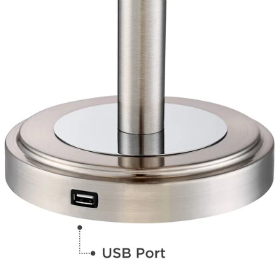 360 Lighting Camile Modern Table Lamps 25" High Set Of 2 Brushed Nickel With USB Charging Port Off White Drum Shade For Living Room Office House Desk - Image 4