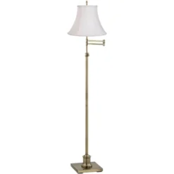 360 Lighting Traditional Swing Arm Floor Lamp 70" Tall Antique Brass Imperial White Fabric Bell Shade For Living Room Reading Bedroom