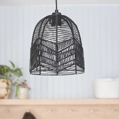 10" 1-Light Zola Pendant Rattan Black - River Of Goods - Image 4