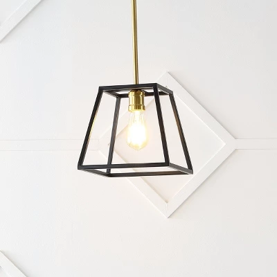 9.25" 1-Light Girard Farmhouse Industrial Iron LED Pendant Black/Brass Gold - JONATHAN Y - Image 4