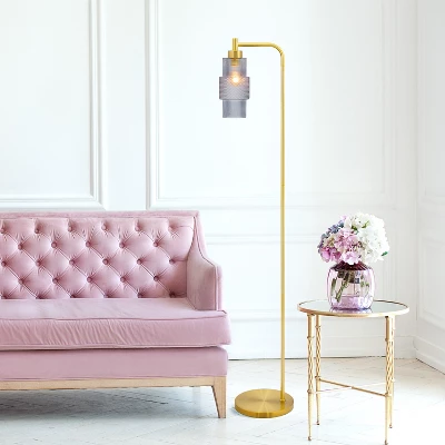 63" Kyra Pillar Shade Floor Lamp Blue/Gold - River Of Goods