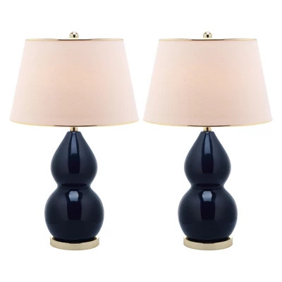 (Set Of 2) 26.5" Jill Double- Gourd Ceramic Lamp Navy (Includes CFL Light Bulb) - Safavieh