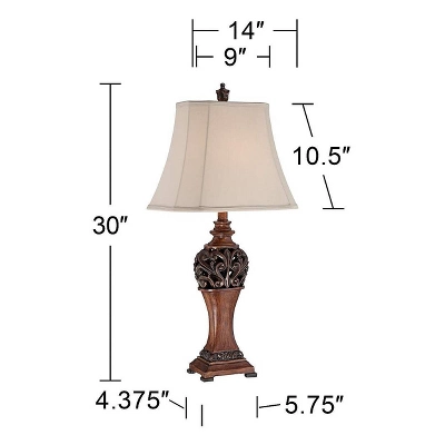 Regency Hill Exeter Traditional Table Lamps 30" Tall Set Of 2 Bronze Wood Carved Leaf Cream Rectangular Bell Shade For Bedroom Living Room Bedside - Image 5