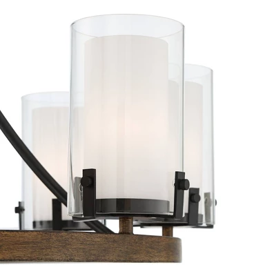 Stiffel Black Wood Wagon Wheel Chandelier 29 1/2" Wide Industrial Clear Outer Frosted Inner Glass 8-Light For Dining Room House - Image 2