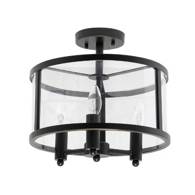 3-Light 13" Industrial Farmhouse Glass/Metallic Accented Semi-flushmount Ceiling Light - Lalia Home - Image 12