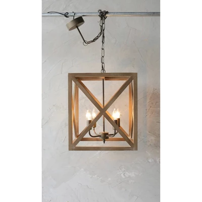 Metal/Wood Chandelier Natural Brown - Storied Home - Image 2